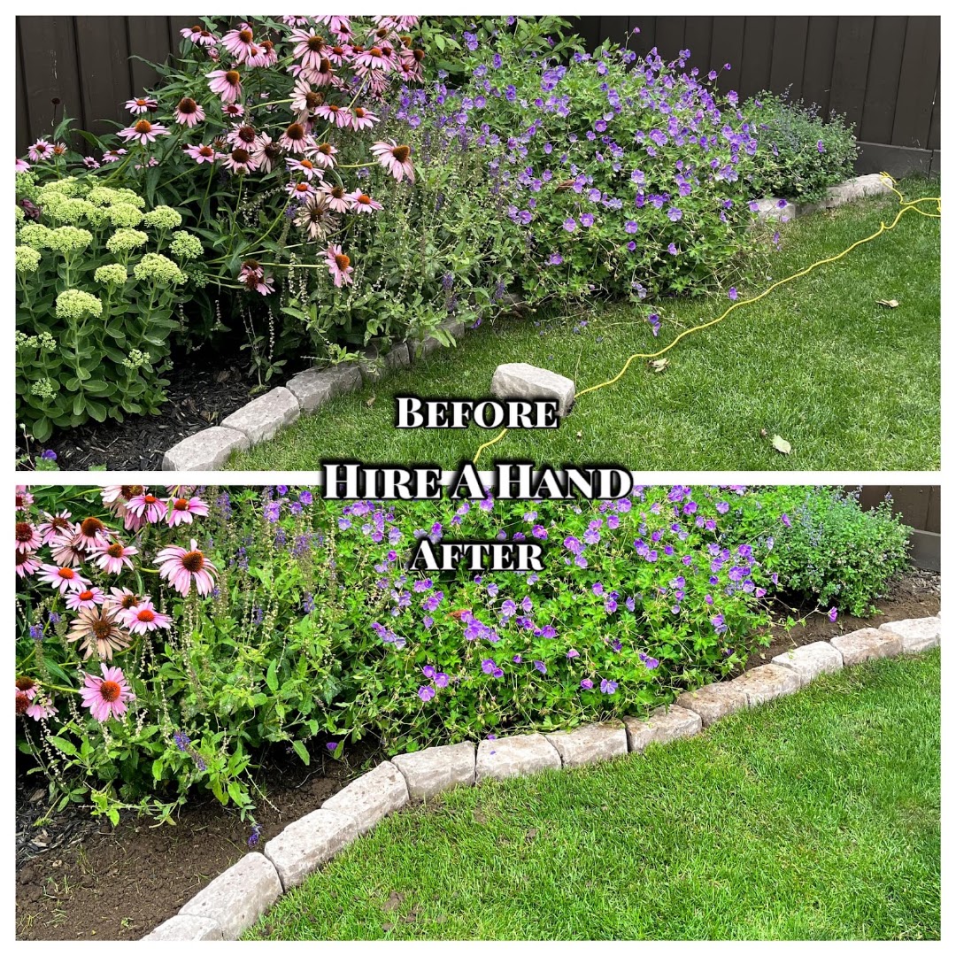 Perennial flower bed cleaned up with fresh stone edging
