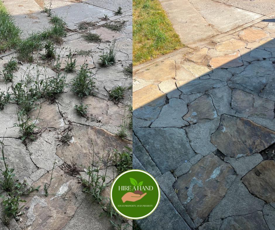 Flagstone walkway cleared of weeds